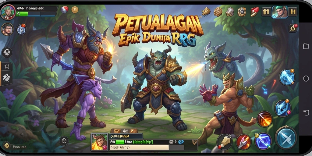 Gameplay 4P4P menampilkan pertarungan seru dalam dunia yang fantastis.