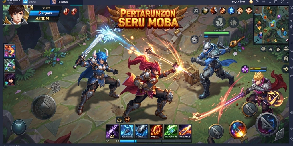 Tampilan seru dari gameplay A200M di arena MOBA.