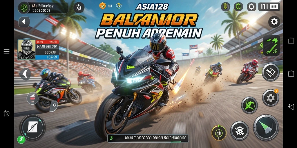 Screenshot gameplay ASIA128 menampilkan aksi balapan motor yang mendebarkan.