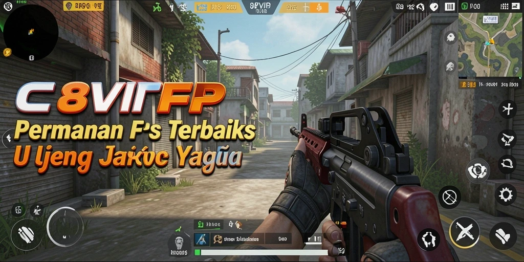 Screenshot gameplay C8VIP menampilkan aksi tembak-menembak yang intens di arena pertempuran.