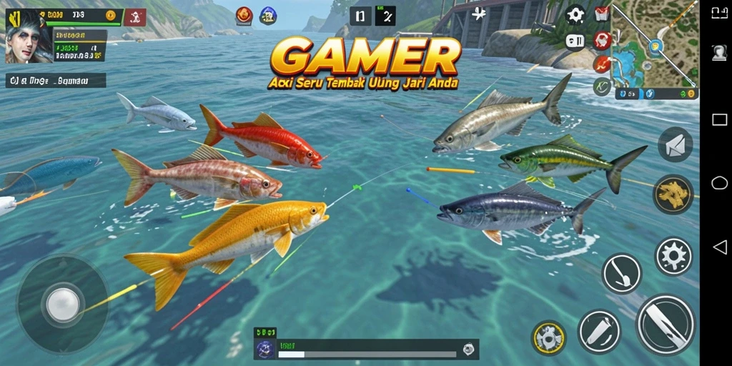 Tampilan menarik dari gameplay sambil menembak ikan.