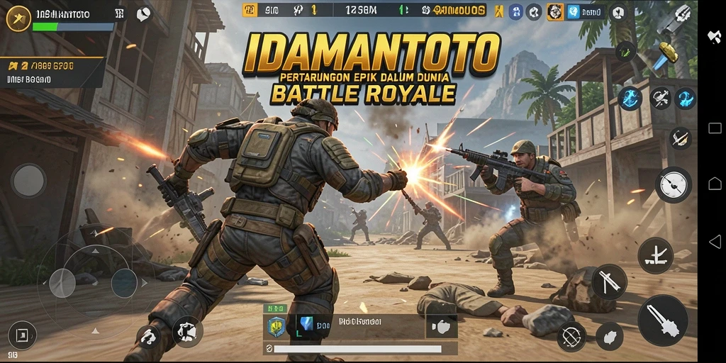 Screenshot menunjukkan aksi seru dalam game Battle Royale IDAMANTOTO.