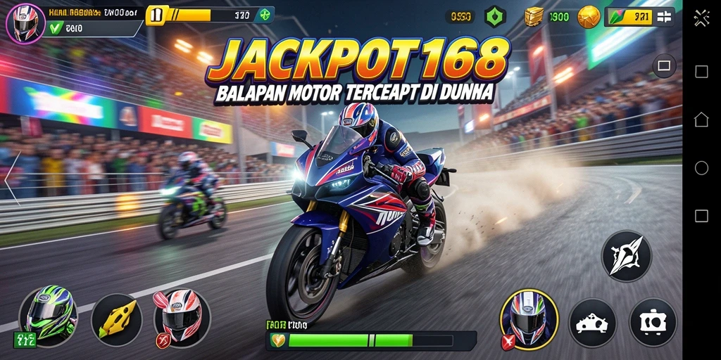 Tampilan gameplay JACKPOT168 dengan aksi balapan motor yang mendebarkan.