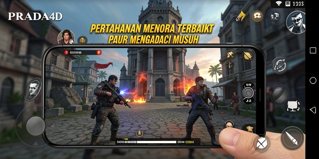 Tampilan gameplay menara pertahanan yang mendebarkan di PRADA4D.