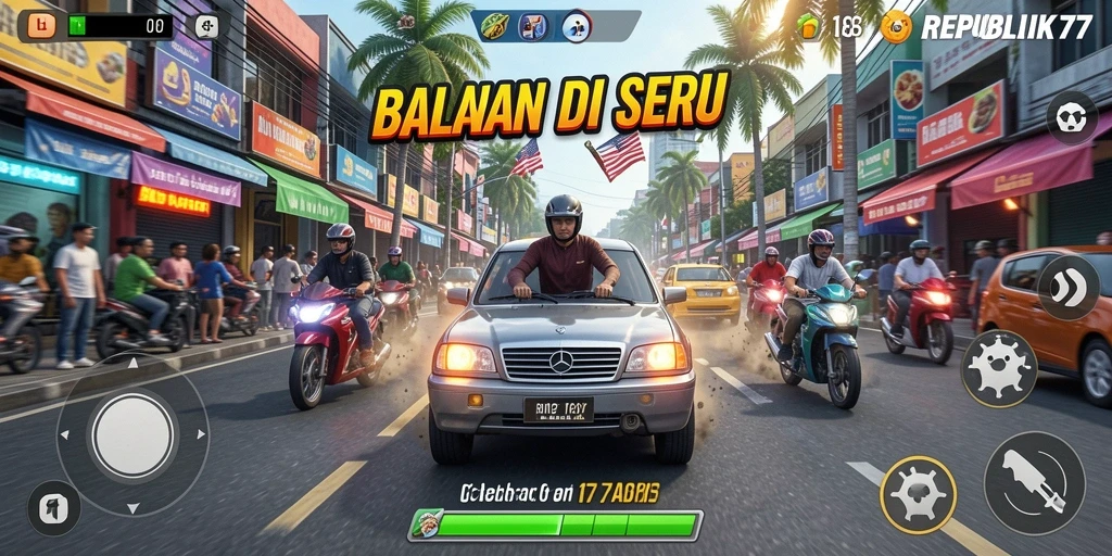 Screenshot gameplay menampilkan aksi balapan mendebarkan di REPUBLIK77.