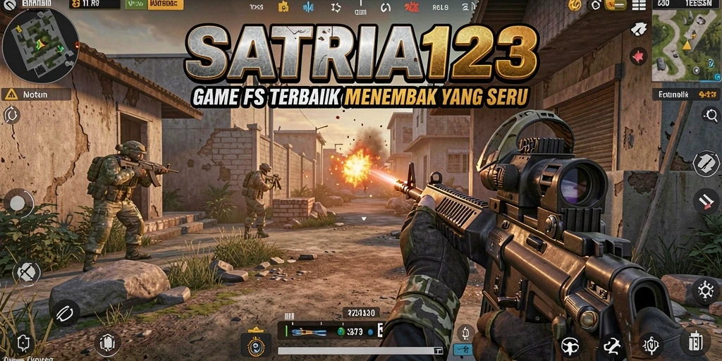 Tangkapan layar yang menunjukkan aksi seru dalam SATRIA123 berjenis FPS.