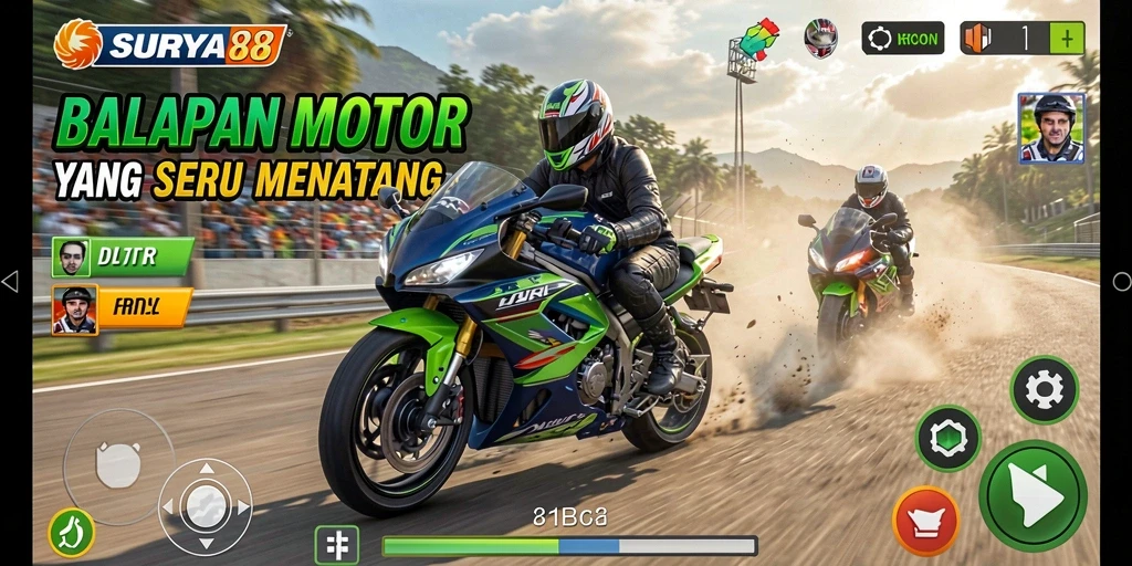 Gameplay SURYA88 yang mendebarkan dengan balapan motor yang cepat.